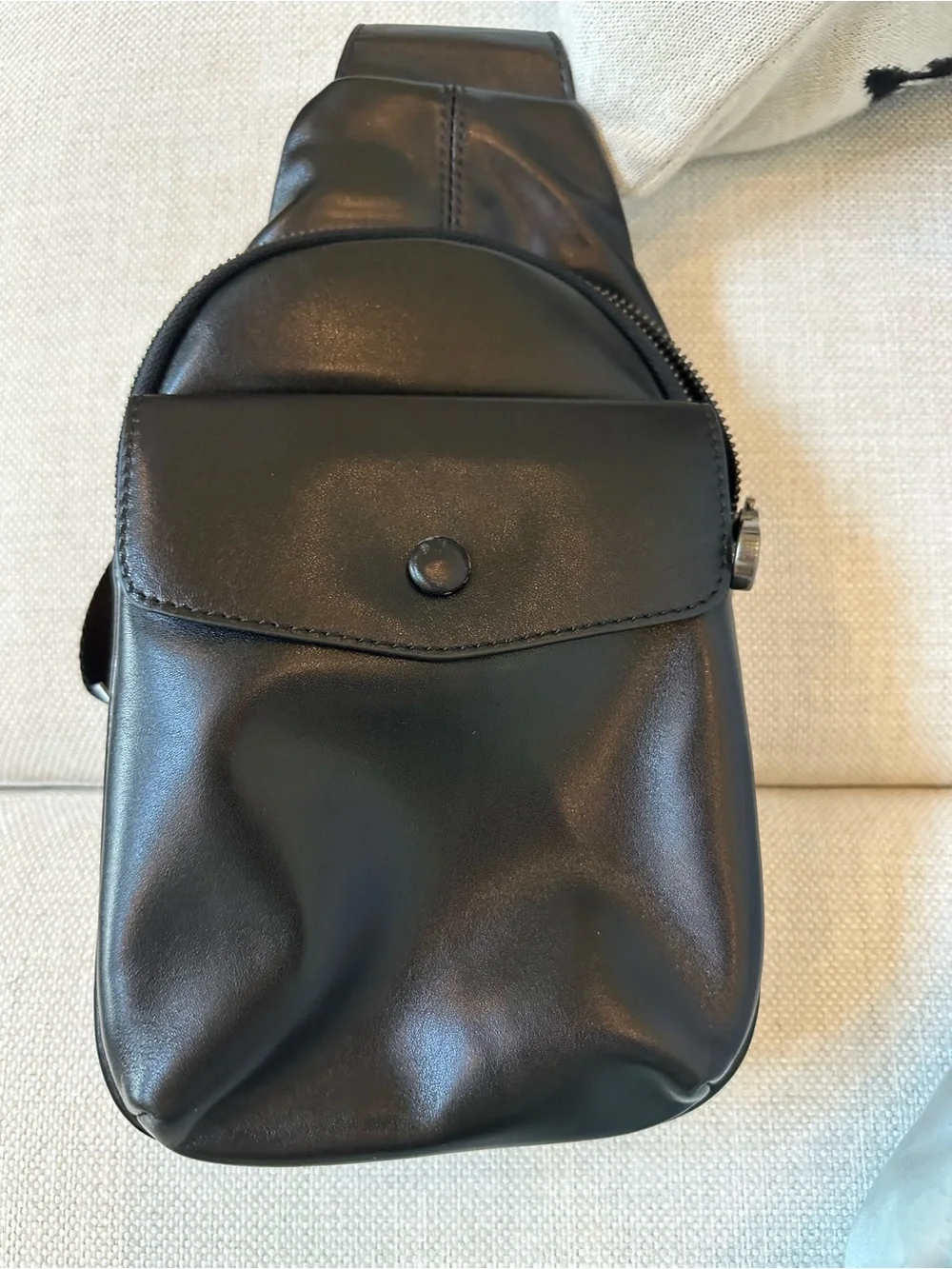 Black Leather Sling Crossbody Bag - Unbranded
